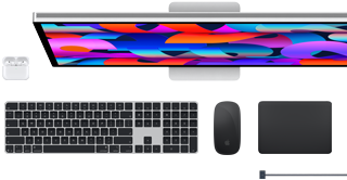 AirPods, Studio Display, Magic Keyboard, Magic Mouse, Magic Trackpad, MagSafe charge cable
