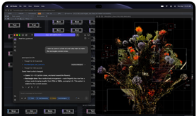 MacBook Pro with PROLED XDR Display, space black color, screen shows an image being created using TouchDesigner and LM Studio